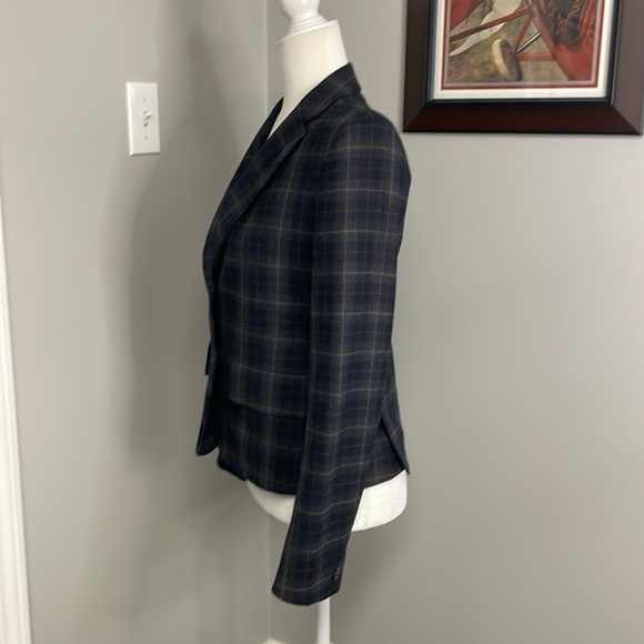 Weekend Max Mara Single Breasted Blazer Size 6 Plaid Navy Business Italy - Picture 3 of 7